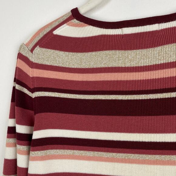 y2k Vintage Van Heusen Striped Sweater Long Sleeve Knit Top Pink Tan Cotton - Picture 11 of 12